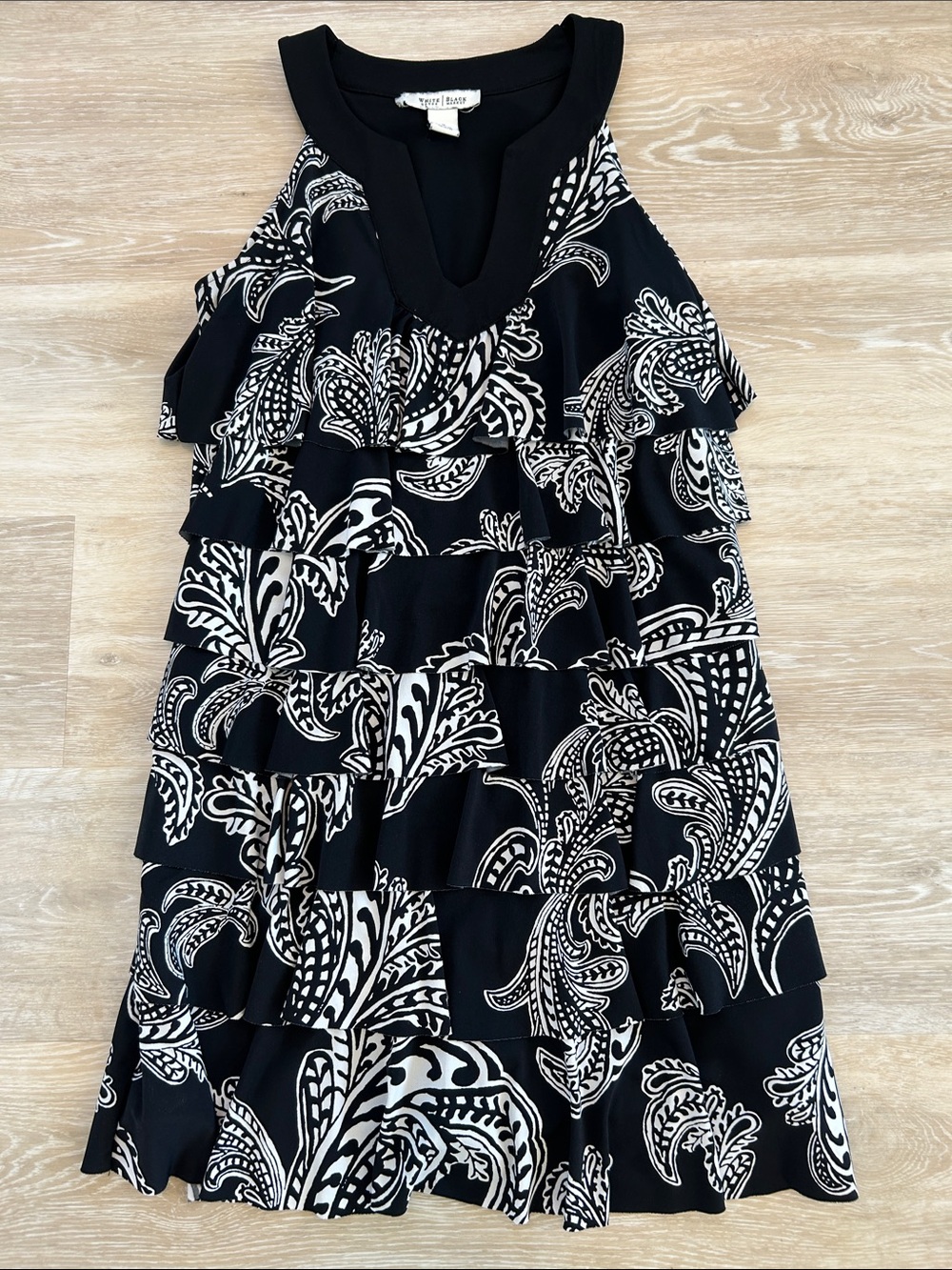 White House Black Market Black & White Paisley Ruffle Halter Mini Dress